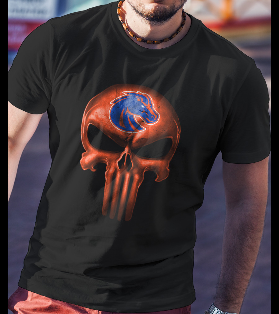 Boise State Broncos Skull Logo Punisher Inspired T-Shirt