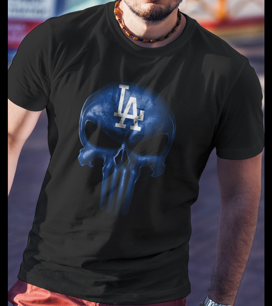 Los Angeles Dodgers Skull Logo Blue T-Shirt