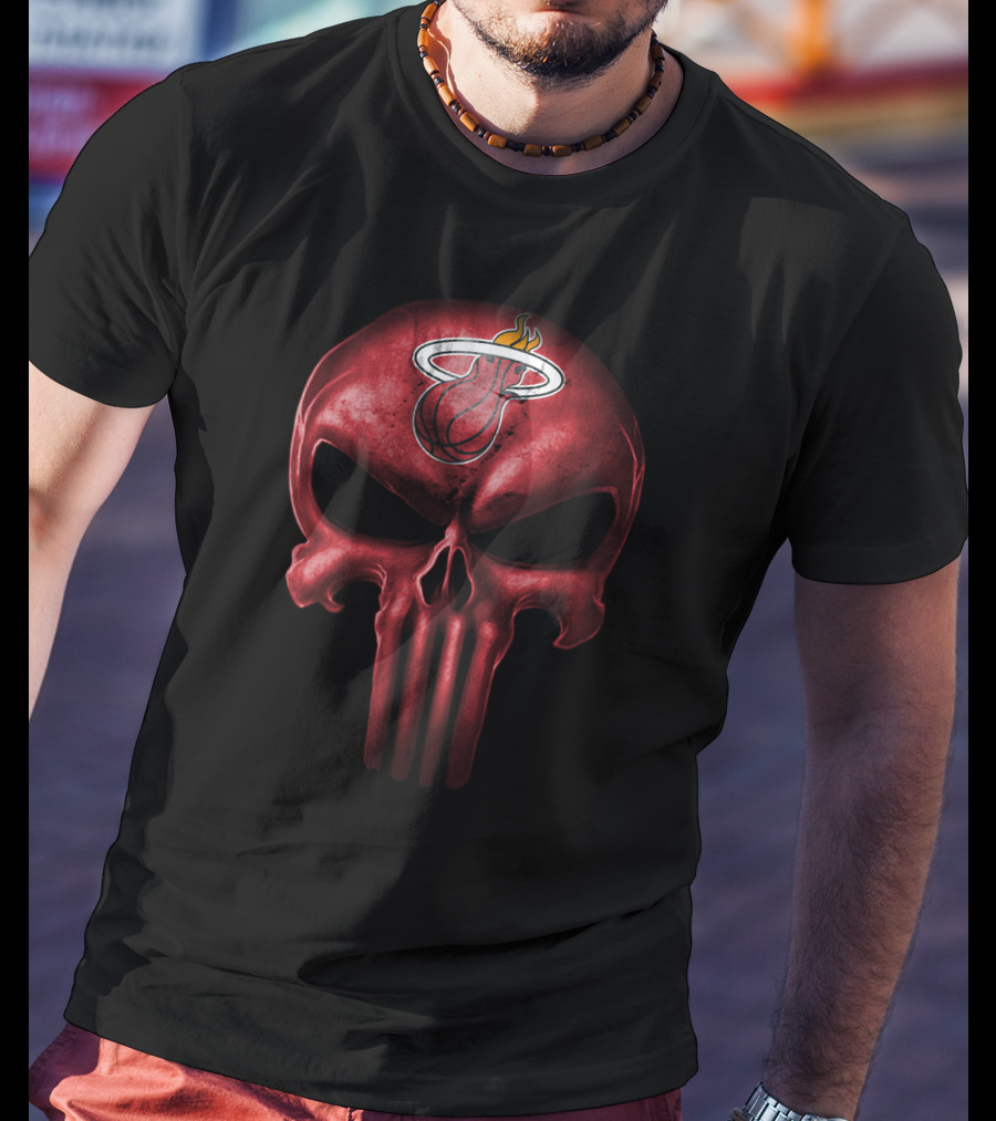 Miami Heat Skull Logo Red Punisher Style T-Shirt