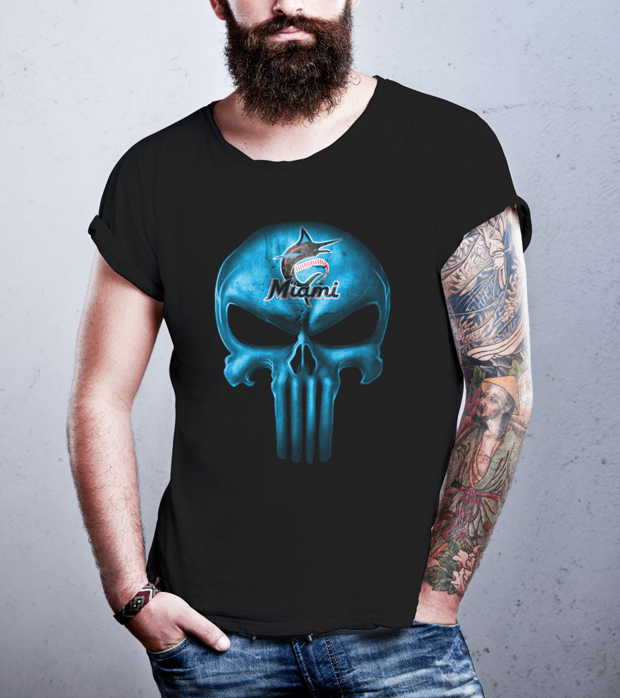 Miami Marlins Skull Logo Baseball Fusion T-Shirt