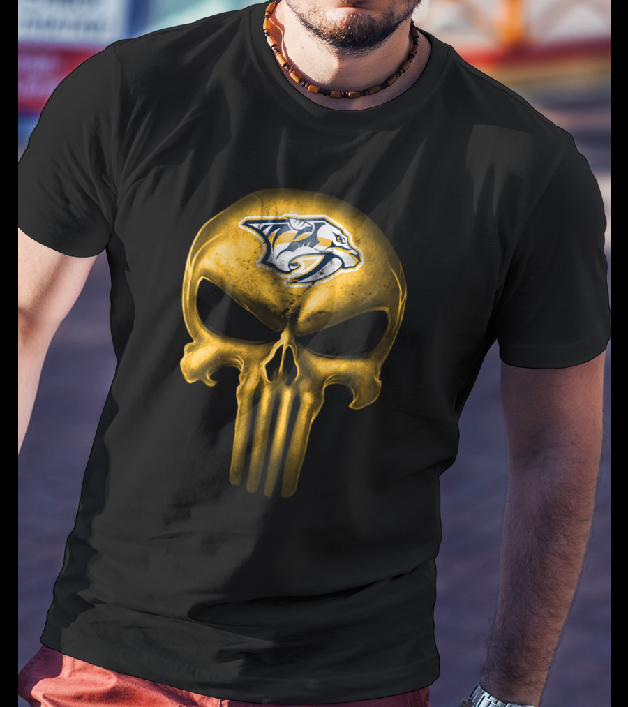 Nashville Predators Skull Punisher Style T-Shirt