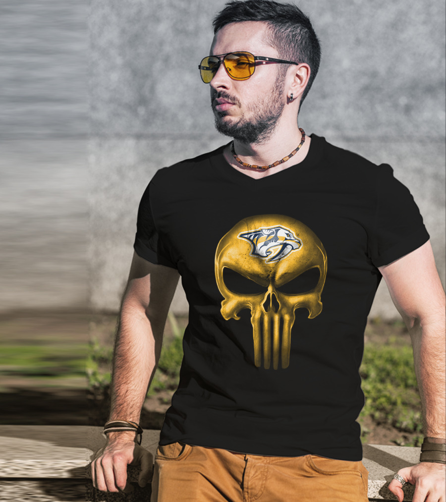 Nashville Predators Skull Punisher Style T-Shirt