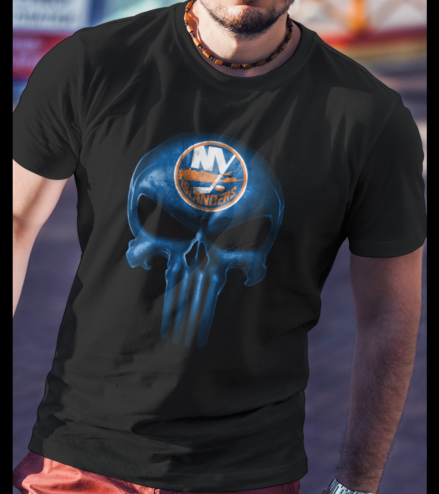 New York Islanders Skull Logo Dark Blue Punisher Style T-Shirt