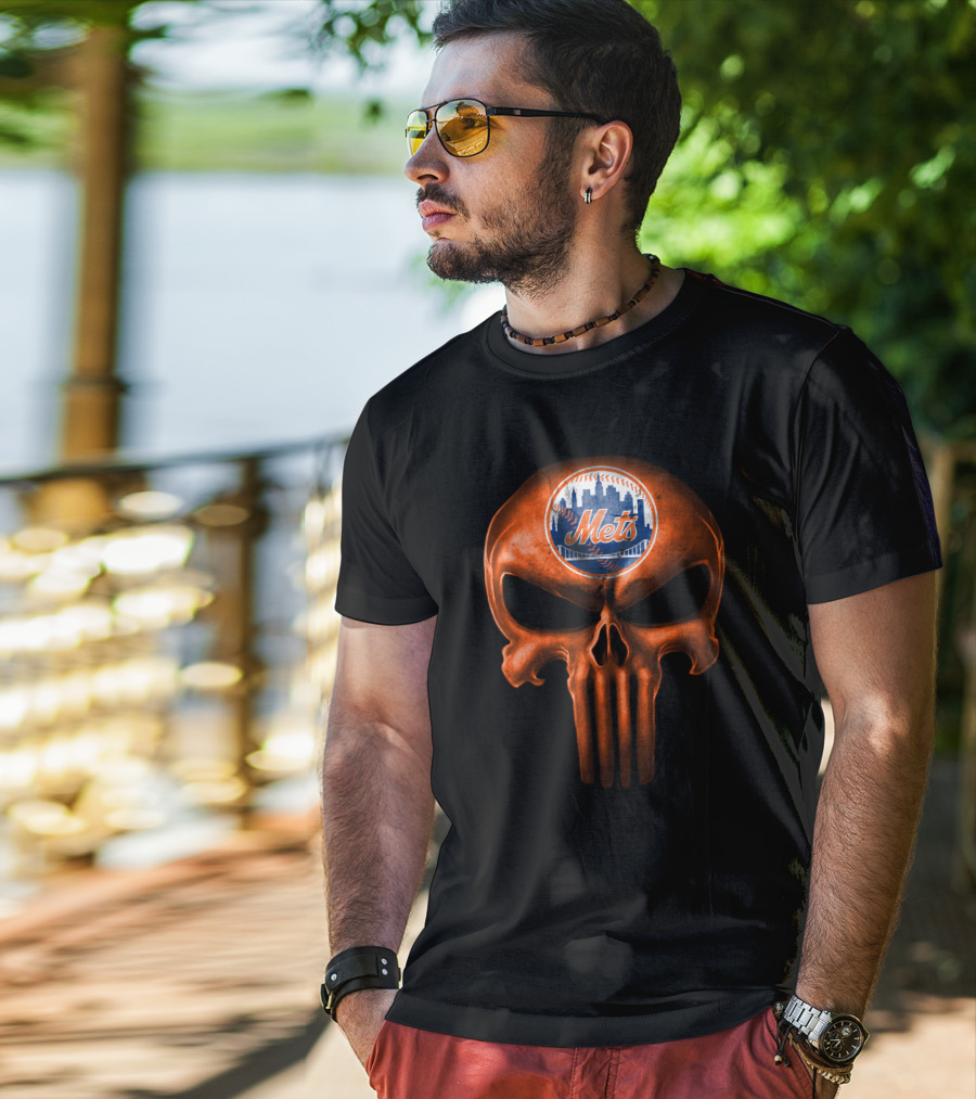 New York Mets Skull Logo Dark T-Shirt