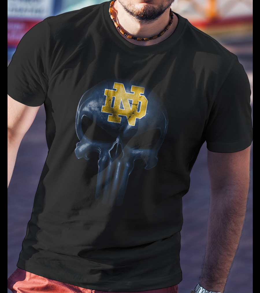 Notre Dame Fighting Irish Skull Design Nd Logo Blue And Gold T-Shirt