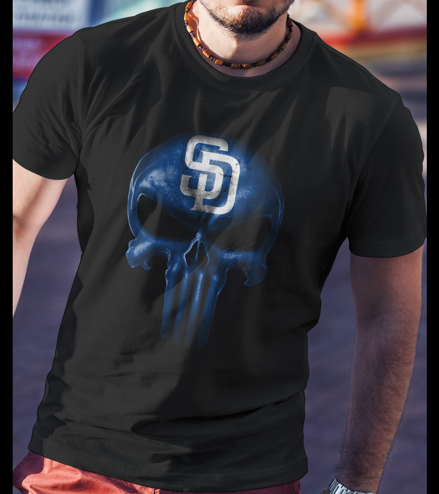 San Diego Padres Blue Skull Monogram T-Shirt