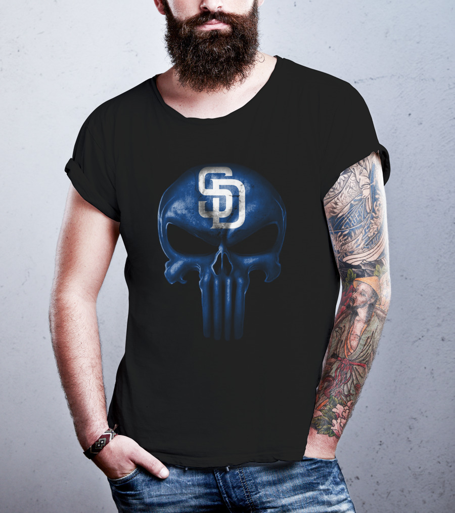 San Diego Padres Blue Skull Monogram T-Shirt