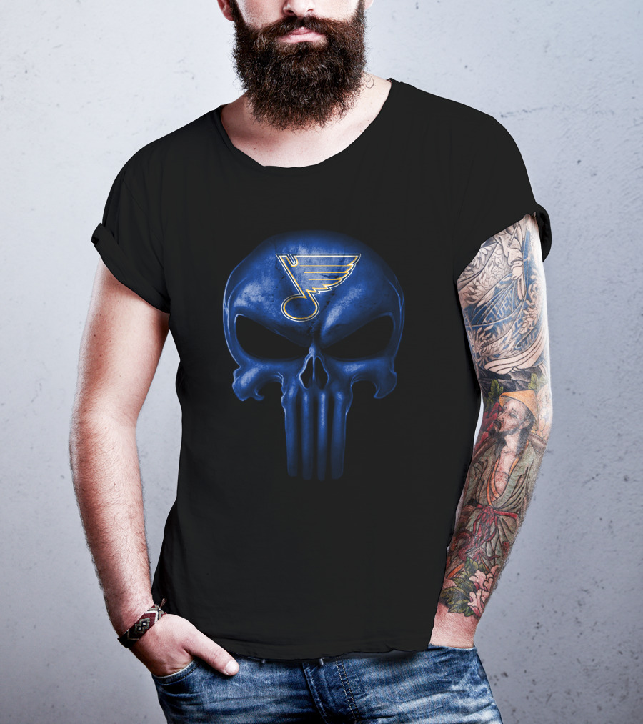St Louis Blues Skull Logo Blue Punisher Style T-Shirt