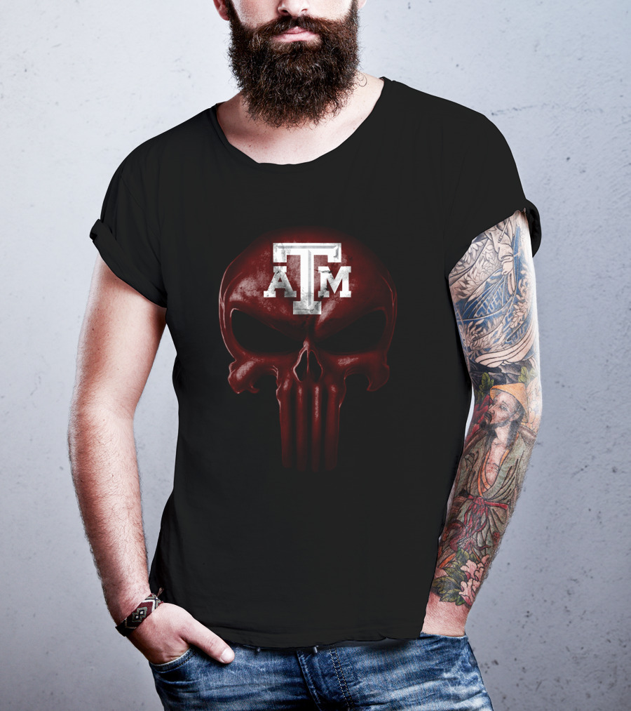 Texas A&M Aggies Skull Atm Logo Dark T-Shirt