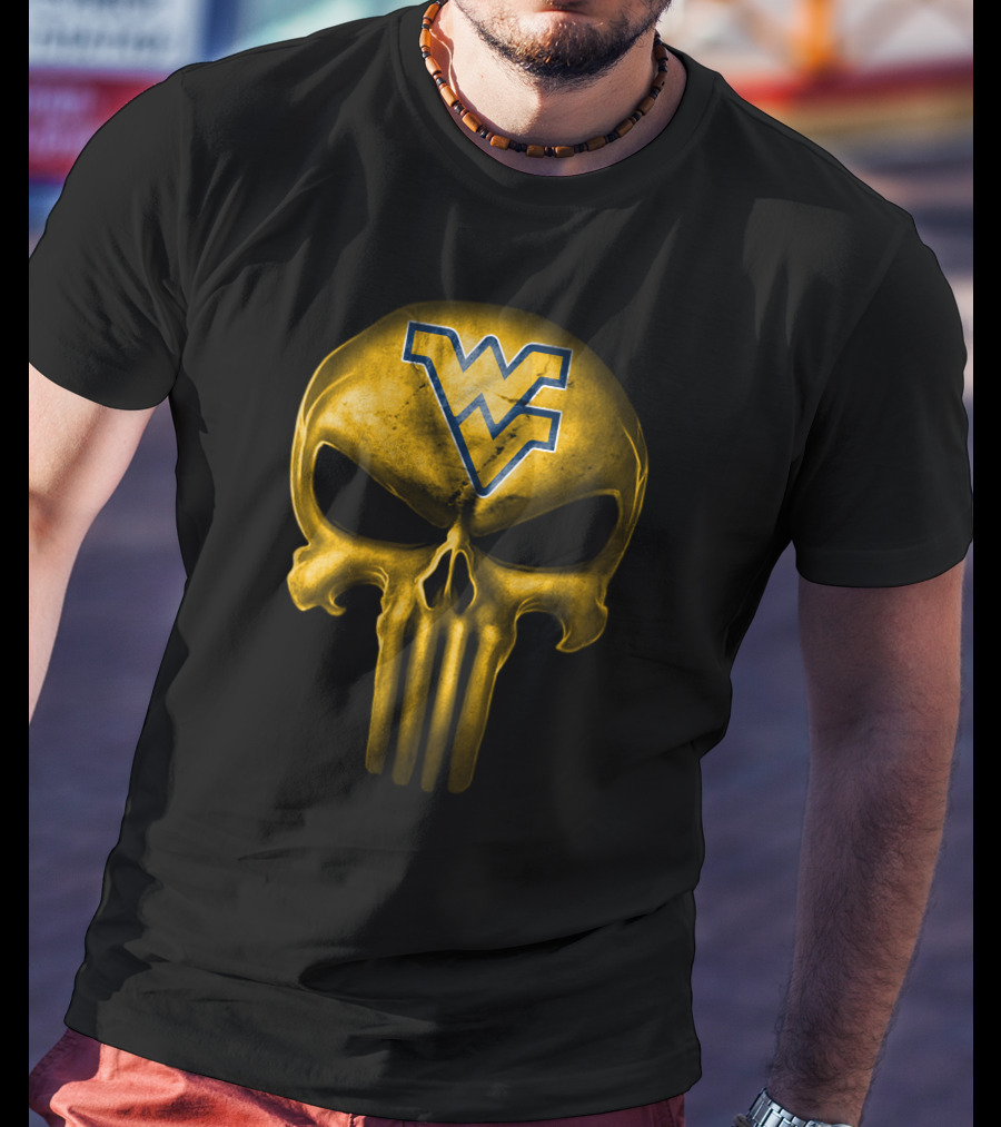 West Virginia Mountaineers Skull Punisher Logo Fusion T-Shirt