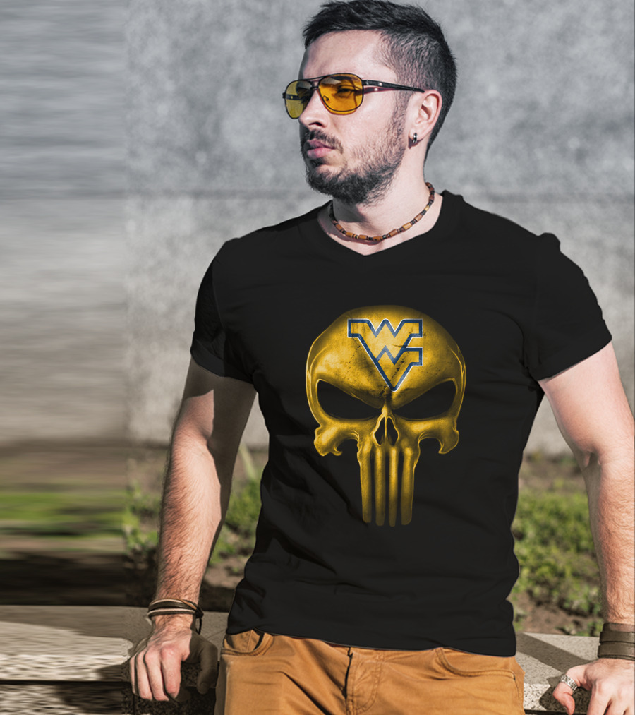 West Virginia Mountaineers Skull Punisher Logo Fusion T-Shirt