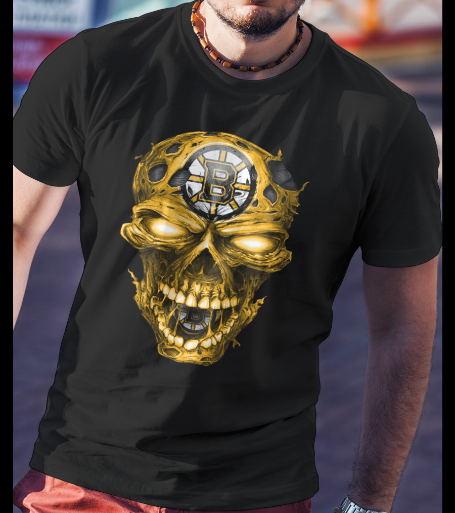 Boston Bruins Skull Yellow With Team T-Shirt
