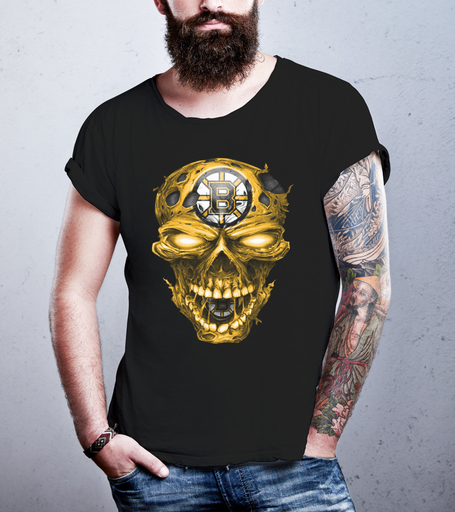 Boston Bruins Skull Yellow With Team T-Shirt