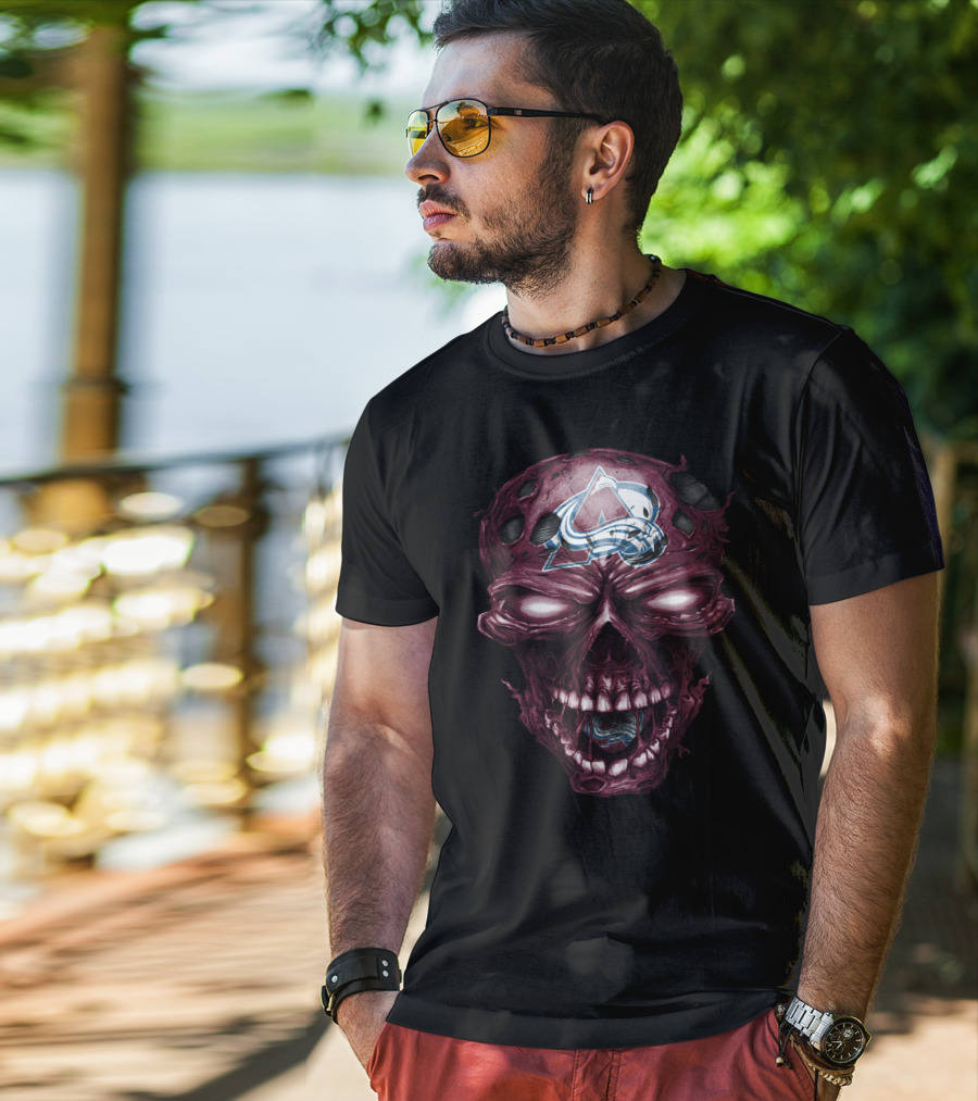 Colorado Avalanche Skull With Sports Logo Elements T-Shirt