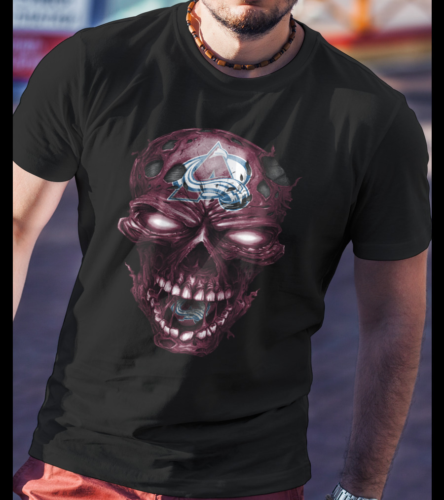 Colorado Avalanche Skull With Sports Logo Elements T-Shirt