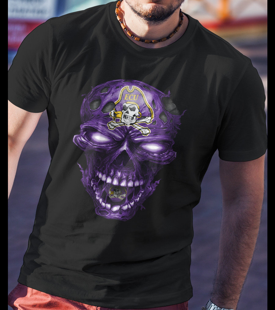 Ecu East Carolina Pirates Skull Purple Pirate T-Shirt