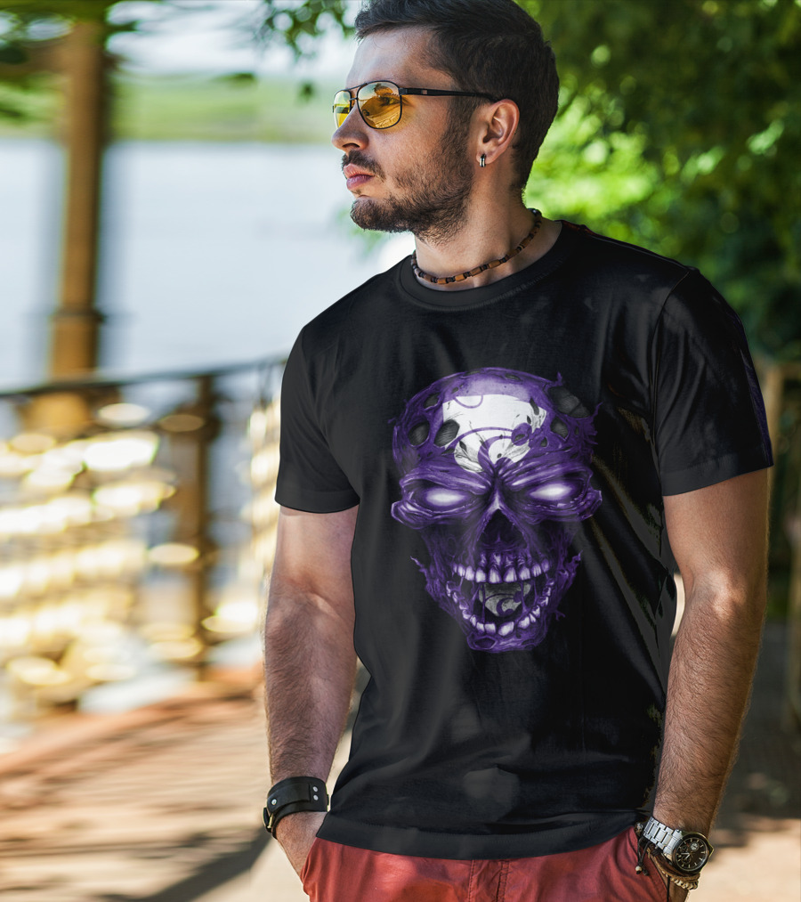 Kansas State Wildcats Purple Skull With Team T-Shirt