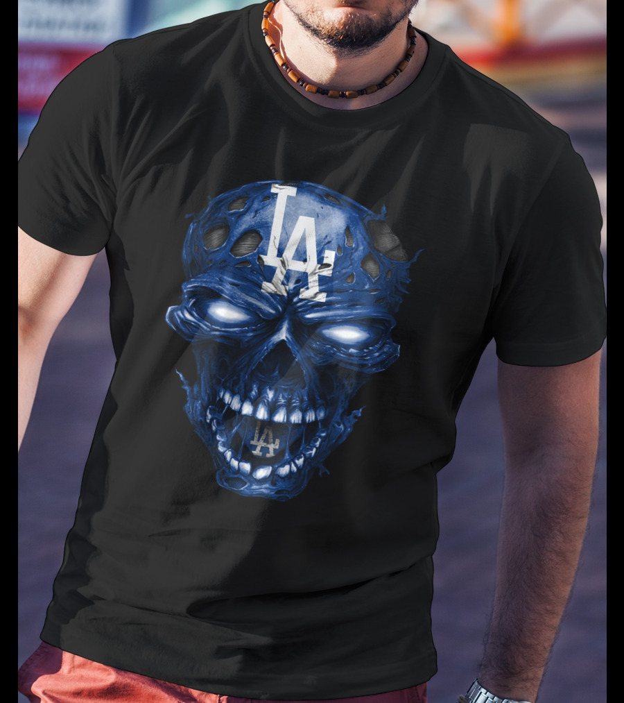 Los Angeles Dodgers Skull With La Logo And Blue Details T-Shirt