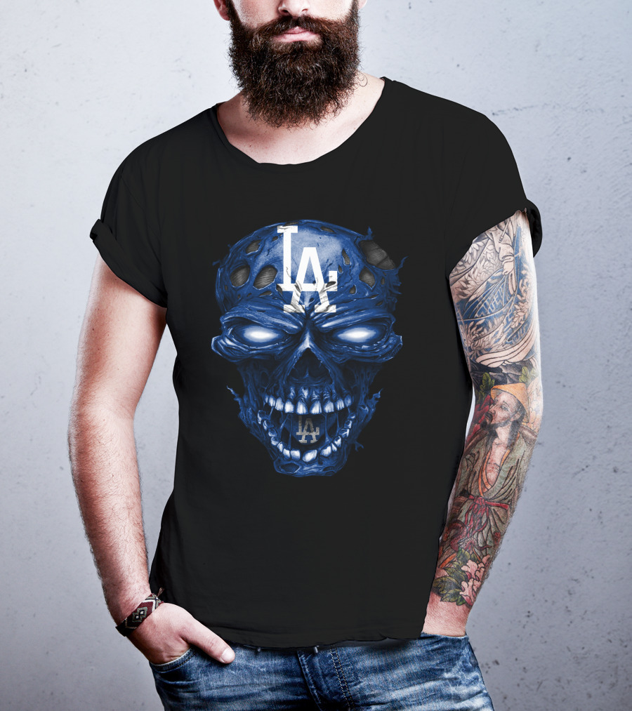 Los Angeles Dodgers Skull With La Logo And Blue Details T-Shirt