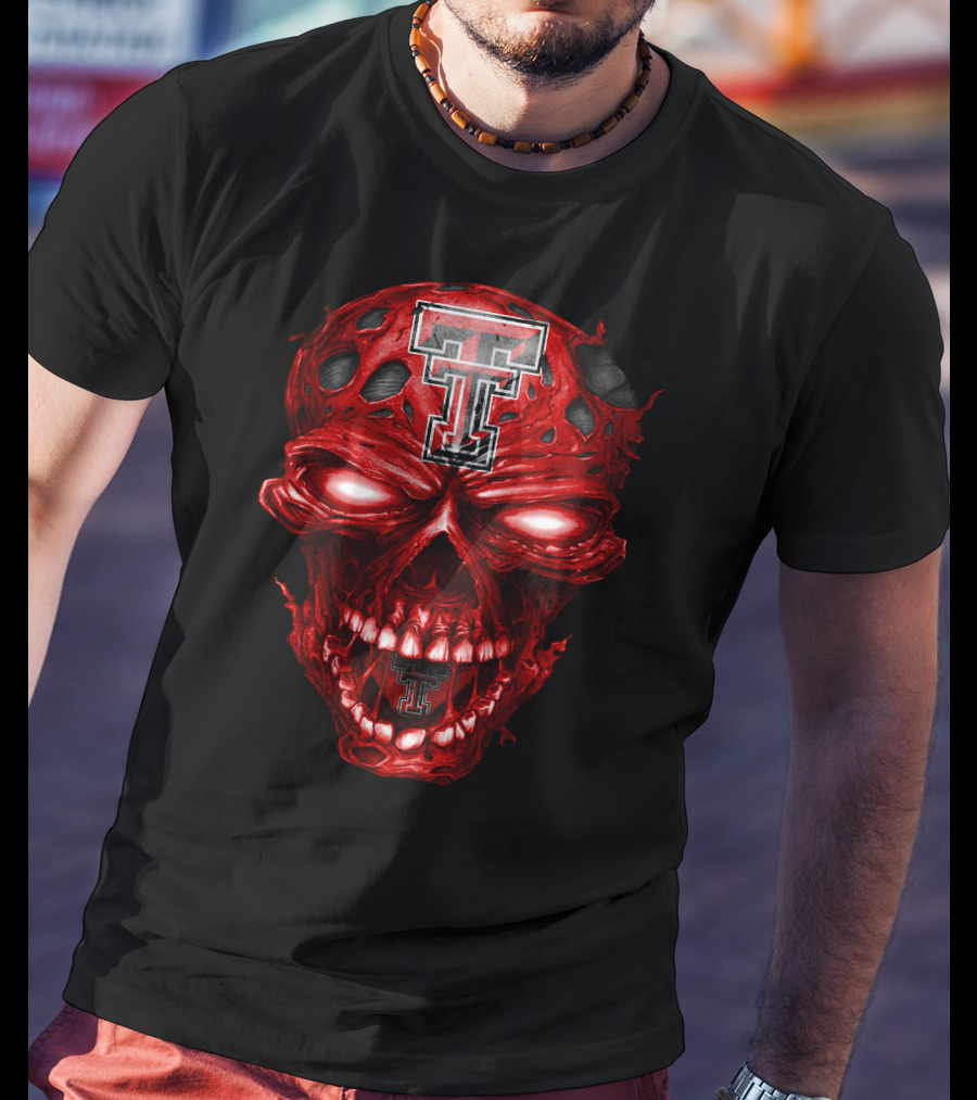 Texas Tech Red Raiders Tt Logo Red Skull T-Shirt
