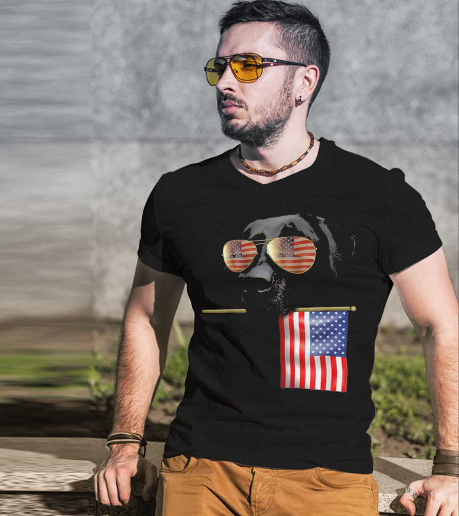 Patriotic Labrador With American Flag Shades Fourth Of July T-Shirt