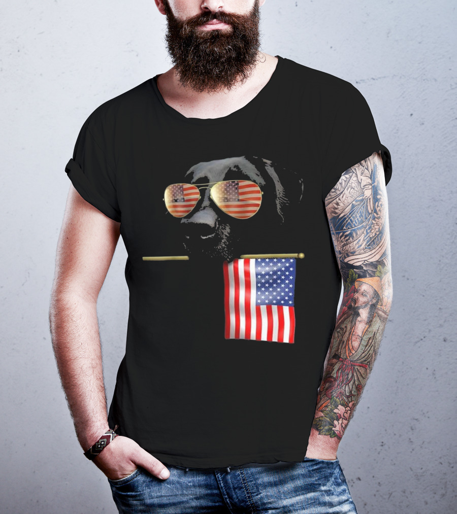 Patriotic Labrador With American Flag Shades Fourth Of July T-Shirt