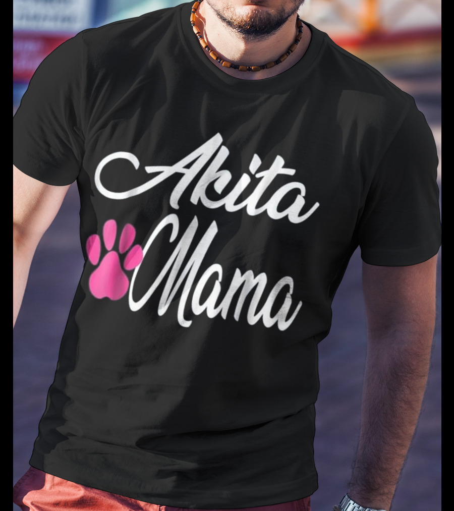 Akita Dog Mom Mama Women Wife Girlf Paw Prints T-Shirt