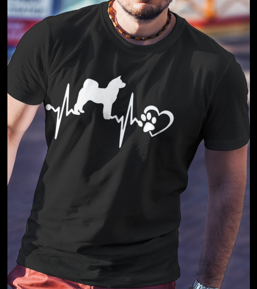 Akita Inu Dog Heartbeat With Paw Heart T-Shirt