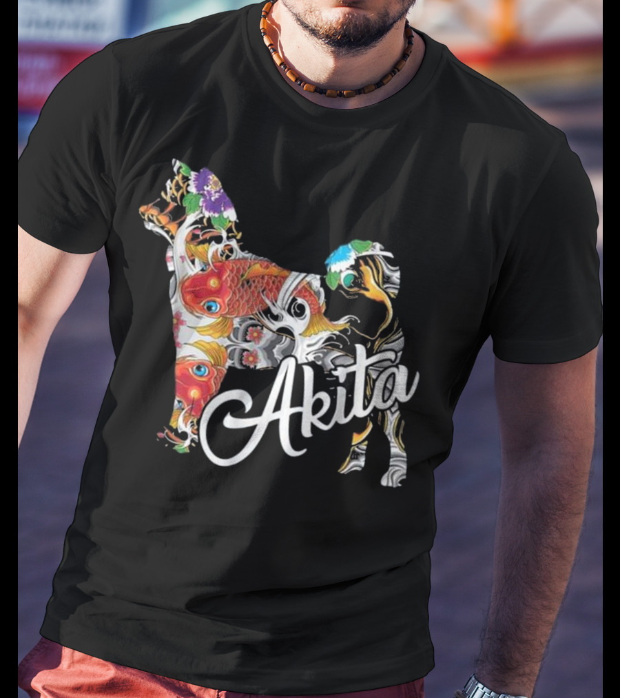 Akita Love Akita Colorful Fish Floral T-Shirt