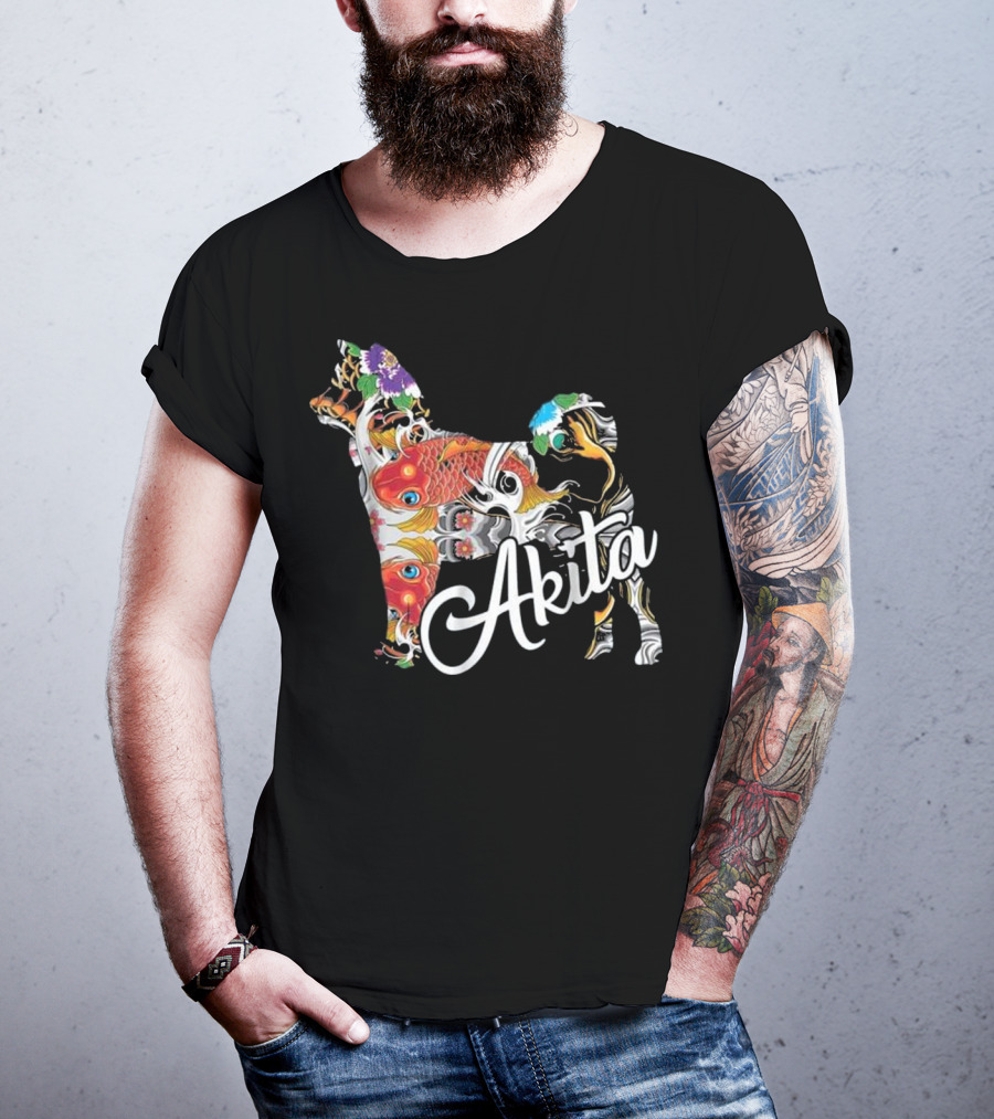 Akita Love Akita Colorful Fish Floral T-Shirt