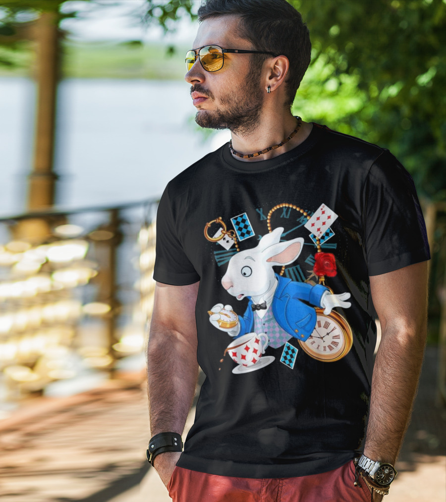 Alice In Wonderland White Rabbit Teacup Pocket Watch Playing Cards Classic T-Shirt