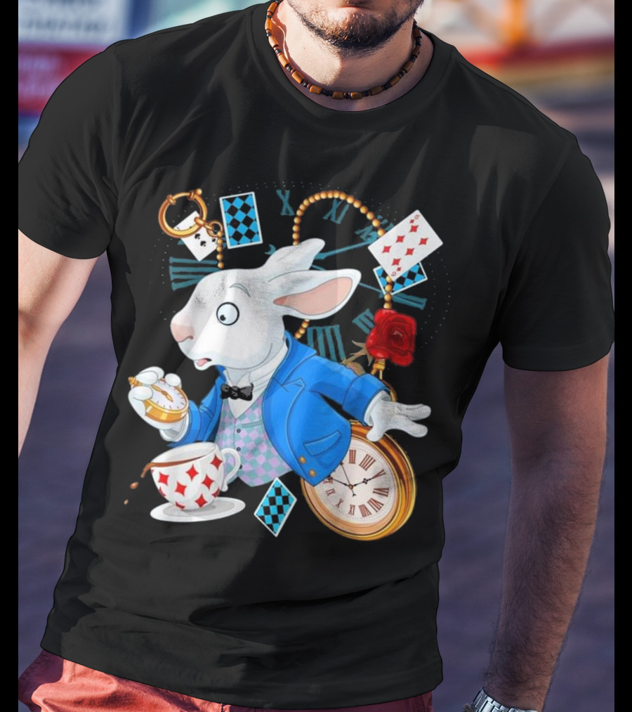 Alice In Wonderland White Rabbit Teacup Pocket Watch Playing Cards Classic T-Shirt