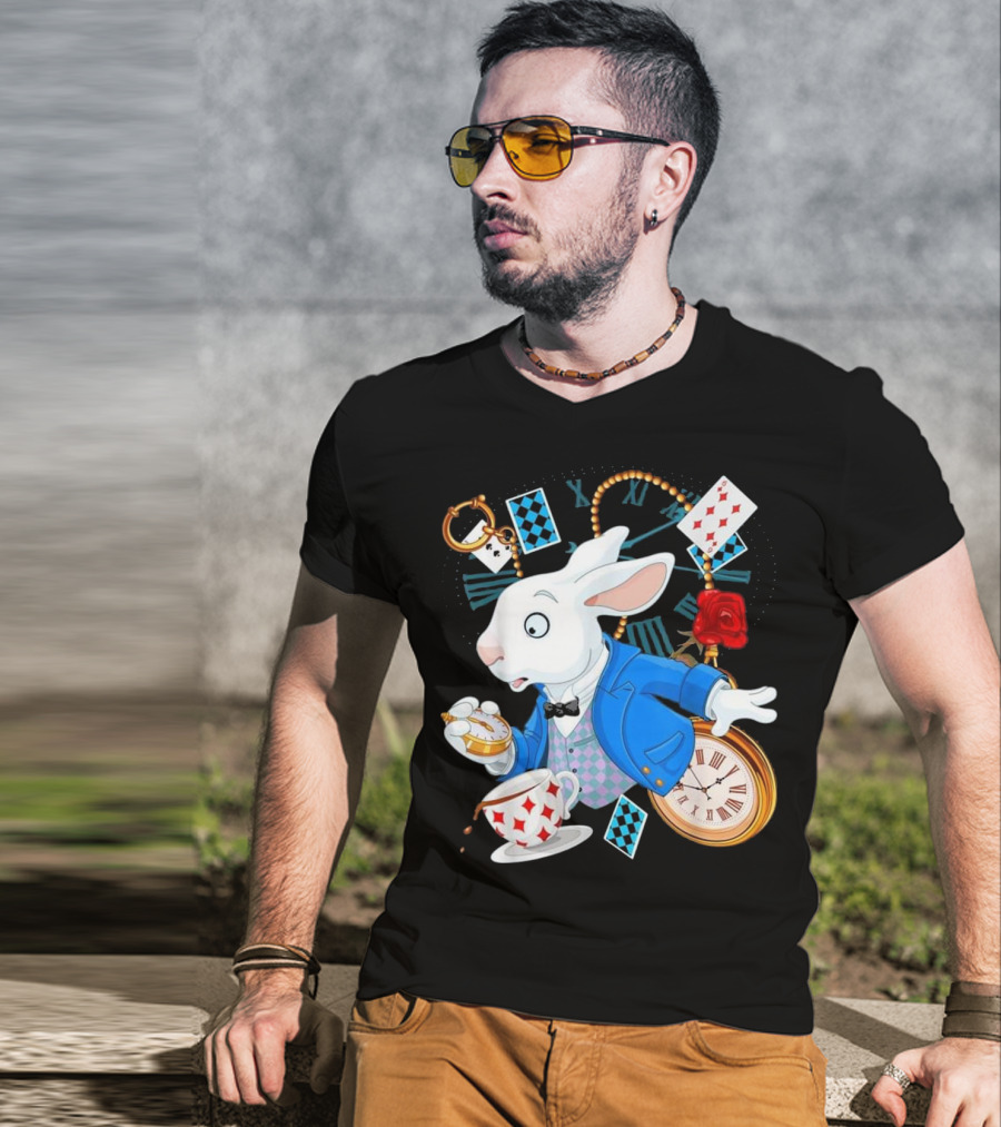 Alice In Wonderland White Rabbit Teacup Pocket Watch Playing Cards Classic T-Shirt