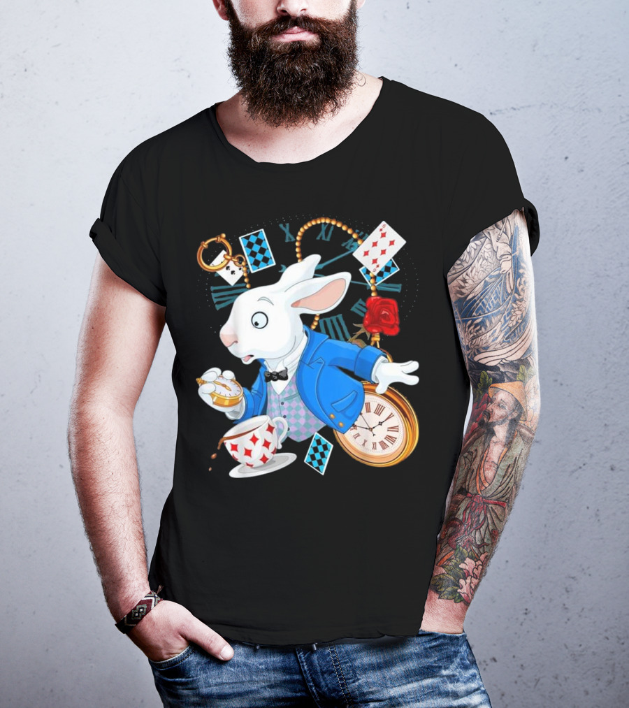 Alice In Wonderland White Rabbit Teacup Pocket Watch Playing Cards Classic T-Shirt