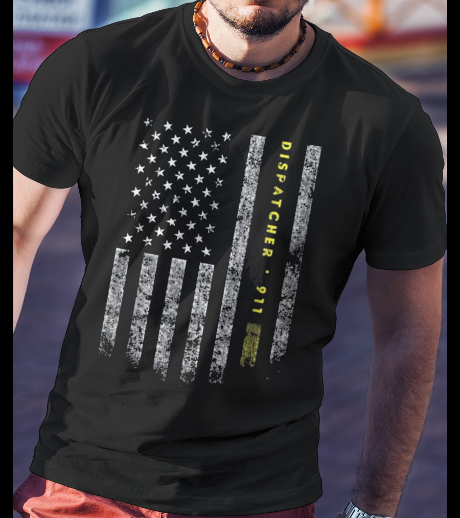 American Flag Dispatcher 911 Gold Line T-Shirt