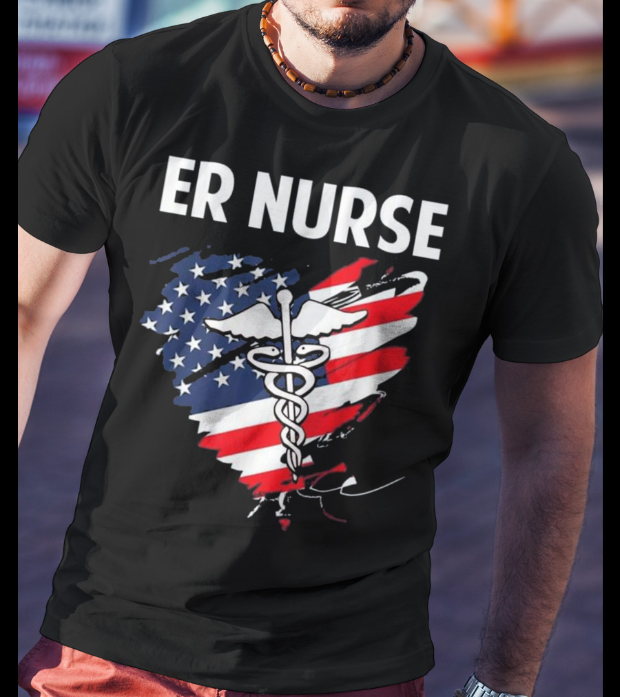 ER Nurse American Flag Caduceus Medical T-Shirt