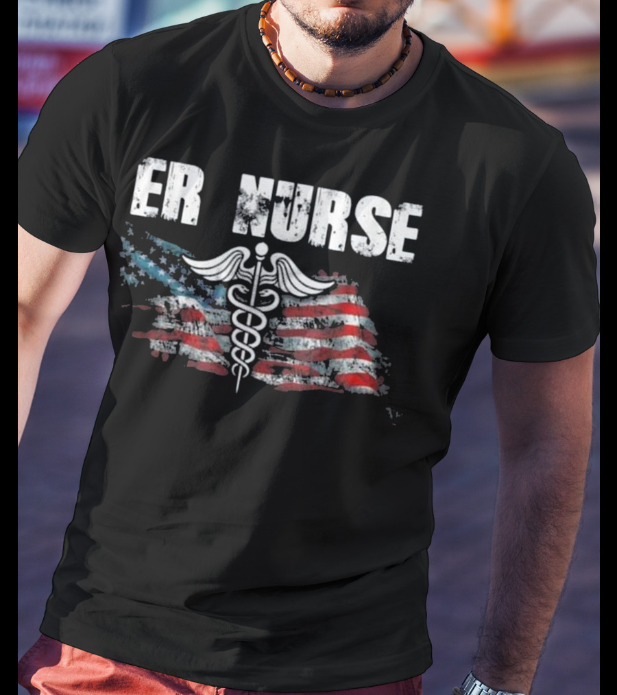American Flag ER Nurse Caduceus T-Shirt
