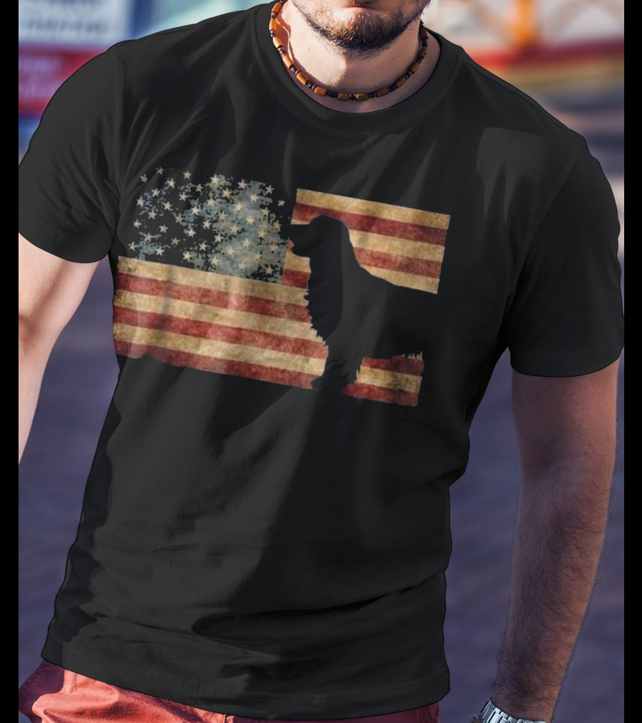 Golden Retriever Silhouette American Flag T-Shirt