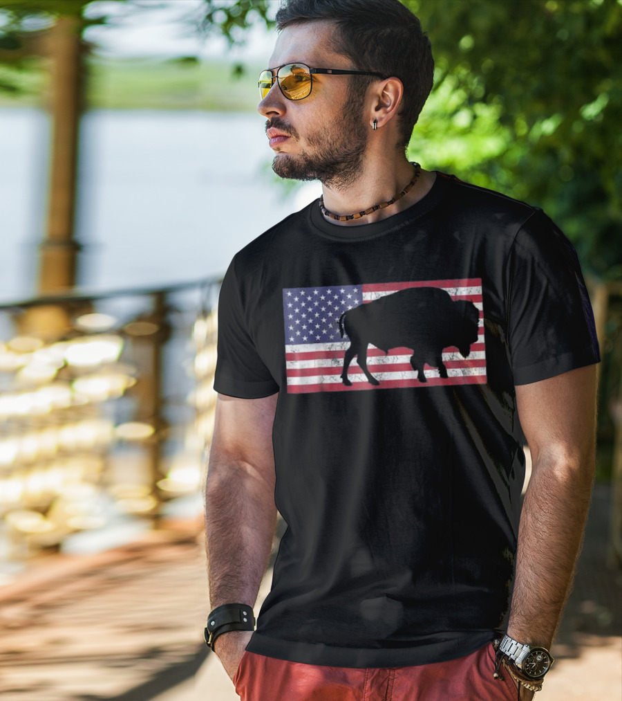 American Flag USA Buffalo Patriotic T-Shirt