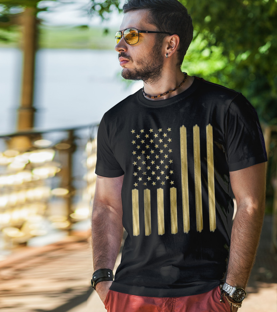 American Flag Faux Gold Paint T-Shirt