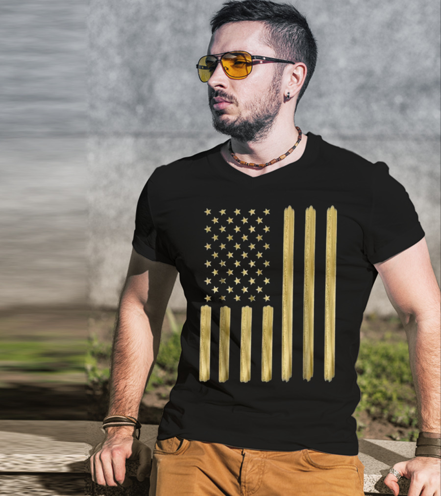 American Flag Faux Gold Paint T-Shirt