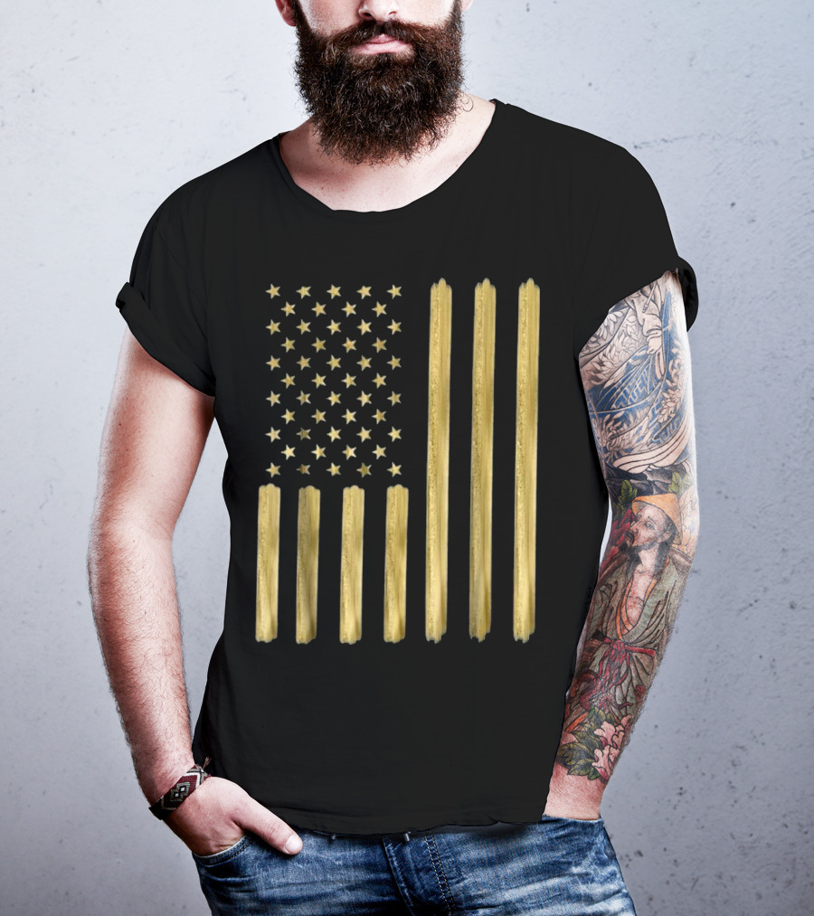 American Flag Faux Gold Paint T-Shirt