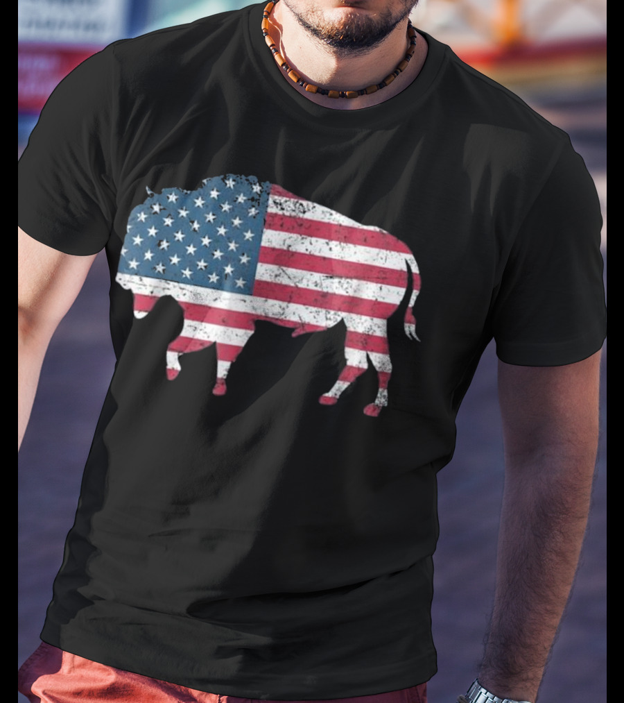American Flag Buffalo USA Patriotic Bison T-Shirt