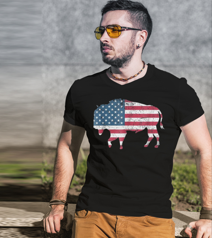 American Flag Buffalo USA Patriotic Bison T-Shirt