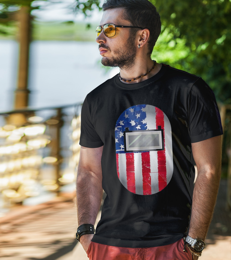 American Welder US Flag Helmet Welding Prowess T-Shirt