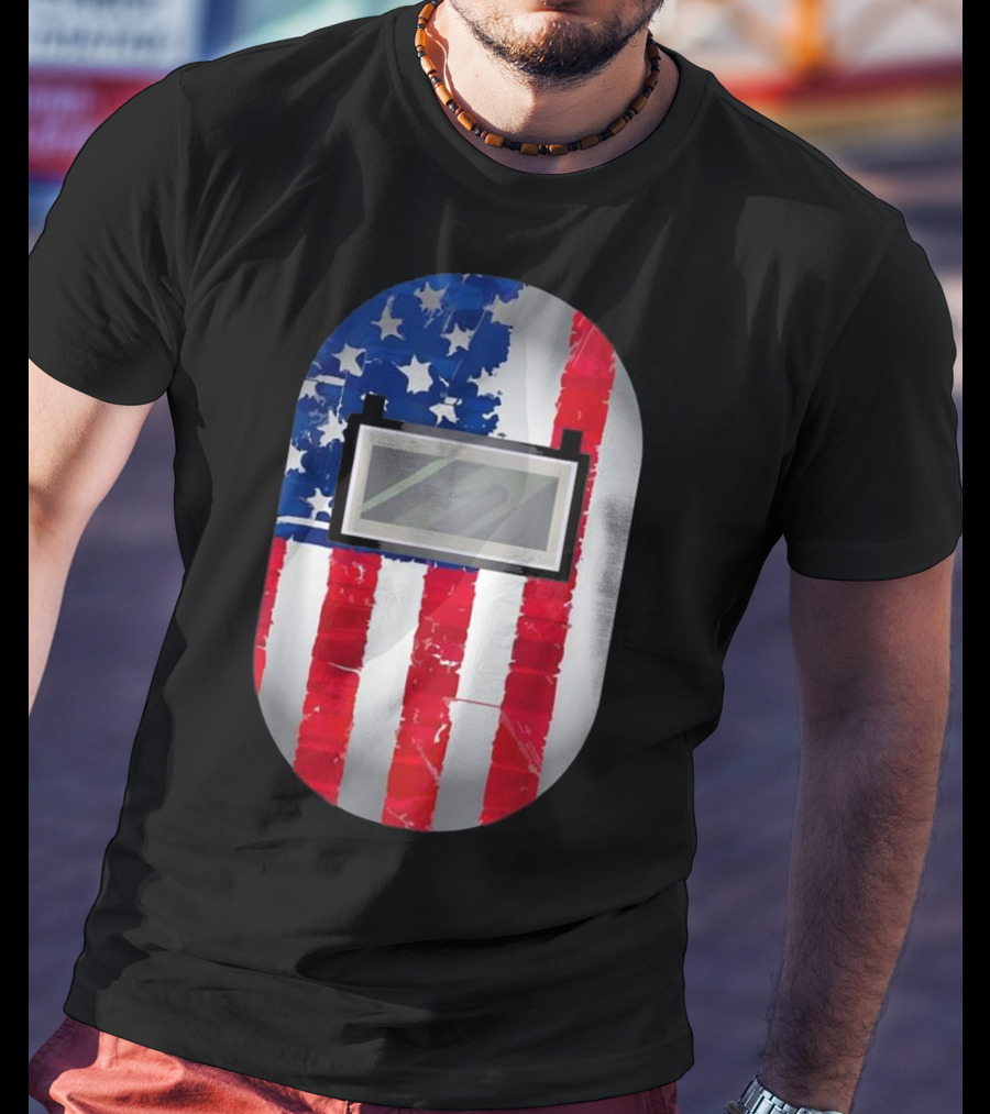 American Welder US Flag Helmet Welding Prowess T-Shirt
