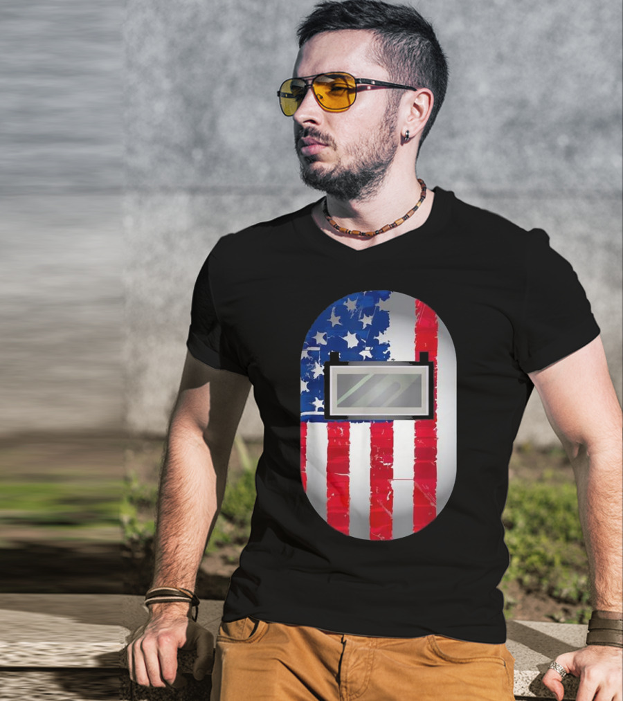 American Welder US Flag Helmet Welding Prowess T-Shirt
