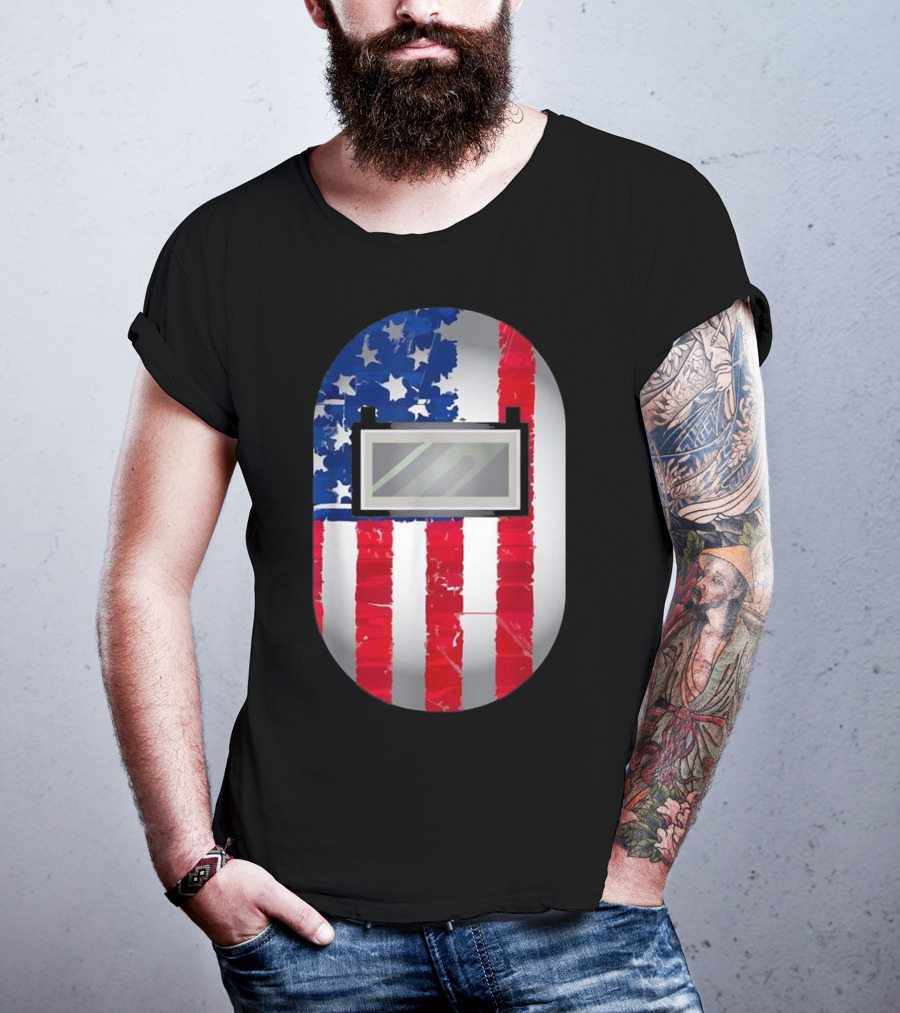 American Welder US Flag Helmet Welding Prowess T-Shirt