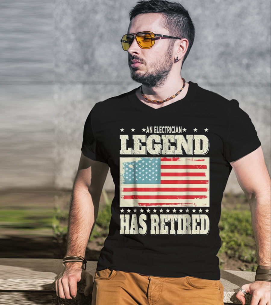 An Electrician Legend Has Retired American Flag T-Shirt