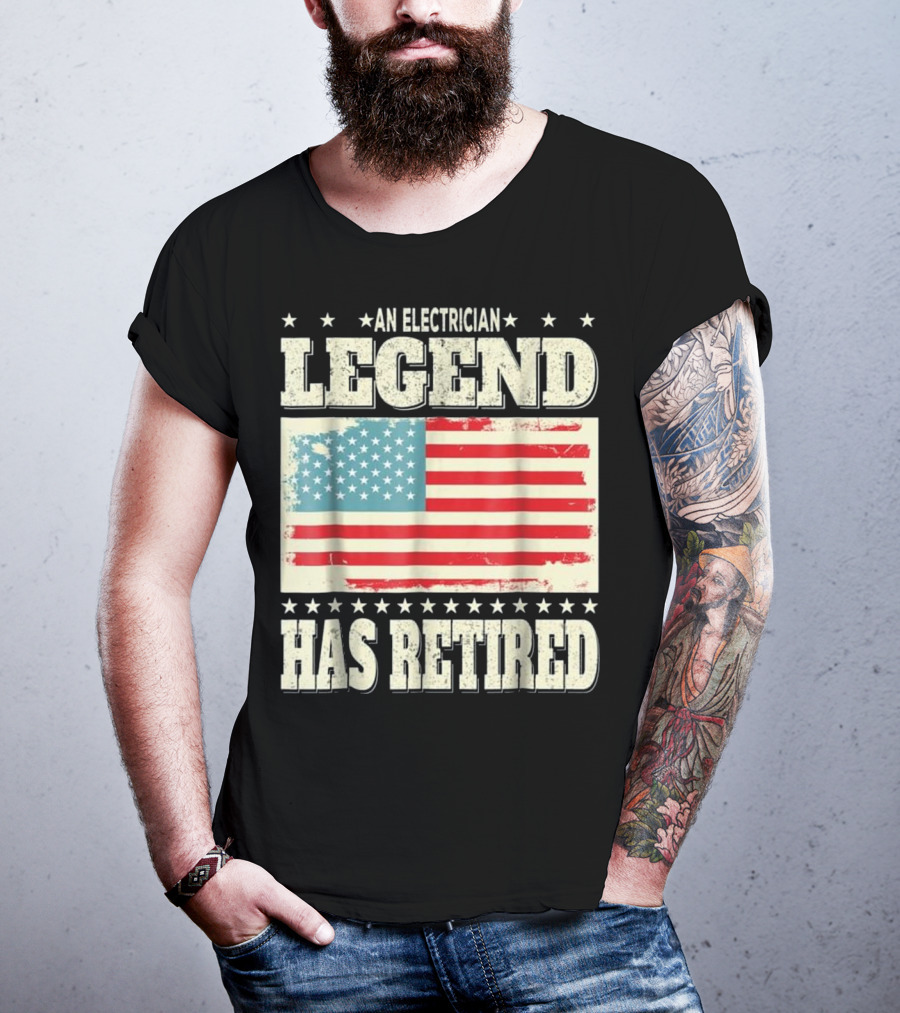 An Electrician Legend Has Retired American Flag T-Shirt